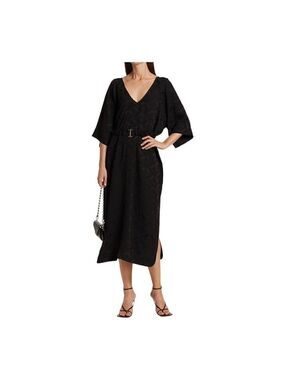 Ganni Black Jacquard Print Midi Dress Size 4 (36) NWT ** no belt